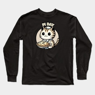 Baker Cat Celebrates Pi Day - Cute Anime-Style Cat with Pie Long Sleeve T-Shirt